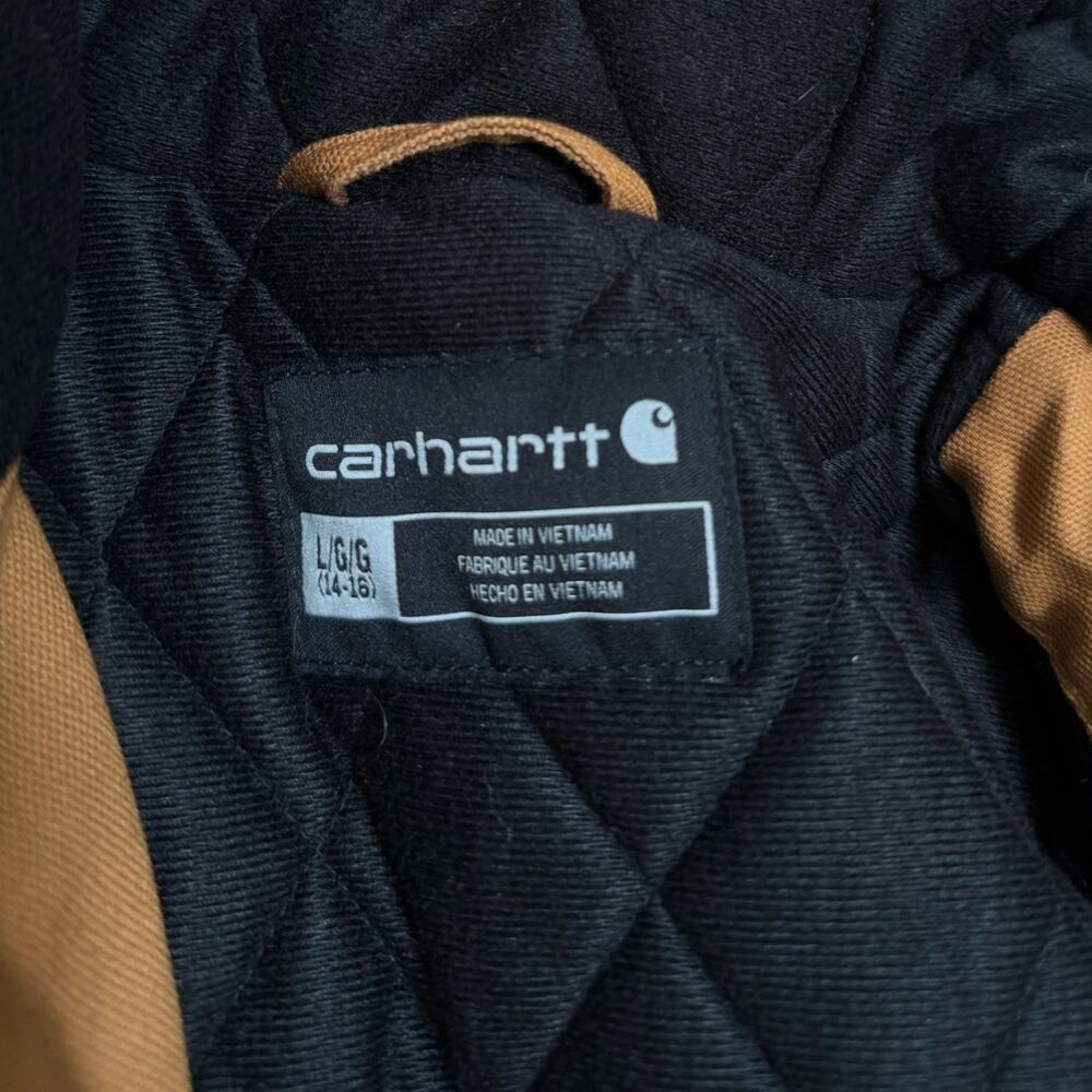 Carhartt Quilted Lined Hooded Jacket Boys Size Large (14-16) Tan Vintage Cotton - Picture 4 of 16